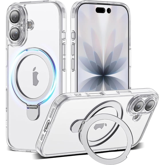 Compatible with Clear iPhone 17 Case with Magnetic Stand [Compatible with Mag-Safe][Full Camera Len Protectors] Shockproof Phone Case for iPhone 17 6.3’’,Clear