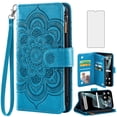 thumbnail image 1 of Compatible with Cricket Icon 6 SL219C/AT&T Verge SL219A Wallet Phone Case and Tempered Glass Screen Protector Flower Faux Leather Flip Credit Card Holder Stand Zipper Cell Cover for Icon6/ATT Blue, 1 of 9