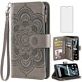 thumbnail image 1 of Compatible with Cricket Icon 6 SL219C/AT&T Verge SL219A Wallet Phone Case and Tempered Glass Screen Protector Flower Faux Leather Flip Credit Card Holder Stand Zipper Cell Cover for Icon6/ATT Grey, 1 of 9
