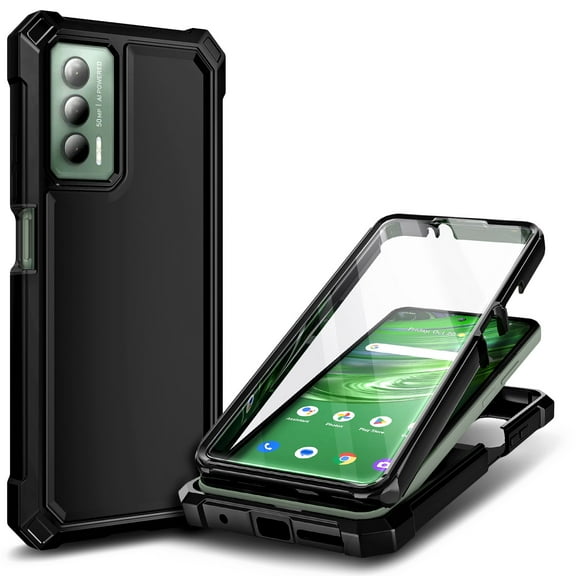 Compatible For Cricket Outlast/AT&T Jetmore Case with Built-In Screen Protector, Nagebee Full-Body Protective Shockproof Rugged Bumper Impact Resist Durable Phone Cover (Black)