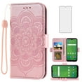 thumbnail image 1 of Compatible with Cricket Ovation 1 U705AC/AT&T Radiant Max 4G U705AA Wallet Phone Case and Tempered Glass Screen Protector Flip Credit Card Holder Stand Mandala Flower Cell Cover for ATT 6.5 Pink, 1 of 8