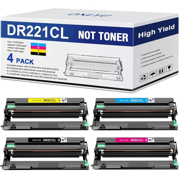 Compatible DR221 Drum Unit (NOT Toner) Replacement for DR221CL DR-221CL DR 221 CL MFC-9130CW MFC-9330CW HL-3170CDW HL-3180CDW HL-3140CW MFC-9340CDW Printer (4 Pack)