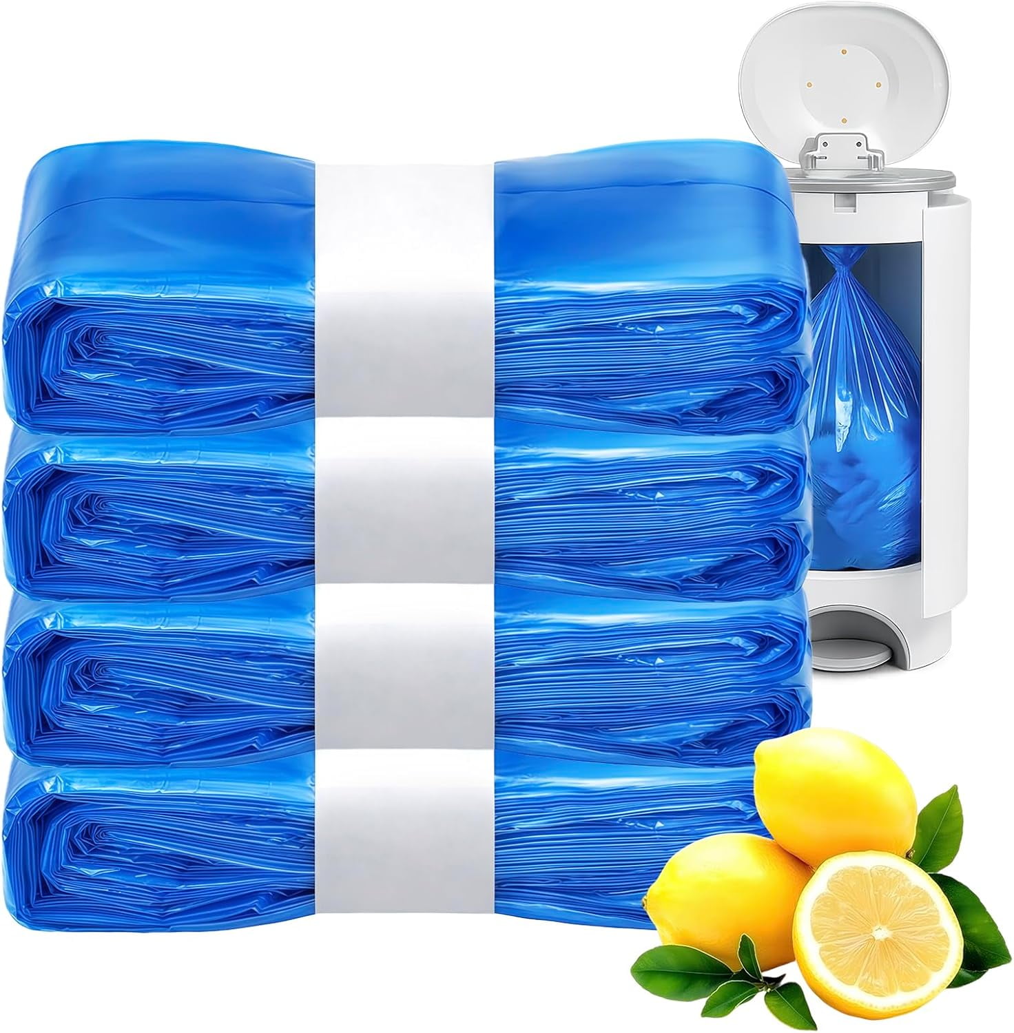 Compatible with Diaper Genie Pails Diaper Pail Refills | 4 Pack Lemon-Scented Odor-Blocking Continuous Liner Refills | Durable Leak-Resistant Rolls for Baby Diaper Pails