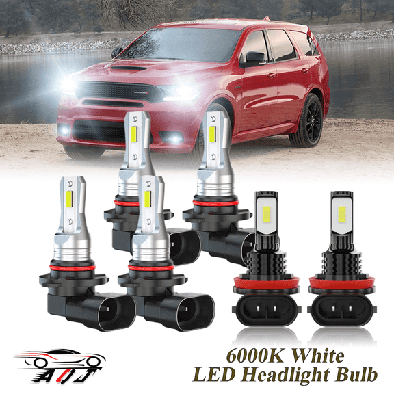 Compatible with Dodge Durango 2014-2020 LED Headlight Bulbs Kit High Low Beam + Foglights Combo(Pack of 6) , 6500K White 10,000LM Super Bright, Plug and Play