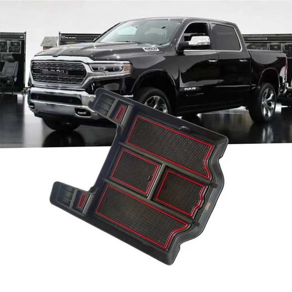 Compatible with For Dodge RAM 1500 2500 3500 2019-2024 2025 2026 Center Console Organizer ABS Plastic Material Interior Accessories Armrest Box Insert Tray (Black Trim)