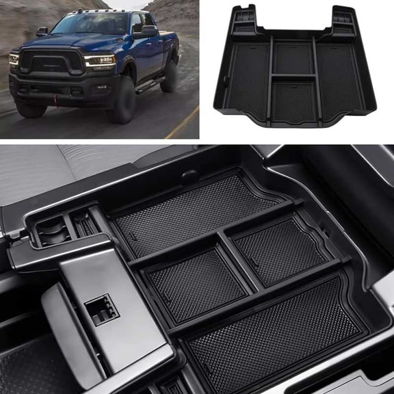 Compatible with For Dodge RAM 1500 2500 3500 2019-2024 2025 2026 Center Console Organizer ABS Plastic Material Interior Accessories Armrest Box Insert Tray (Black Trim)