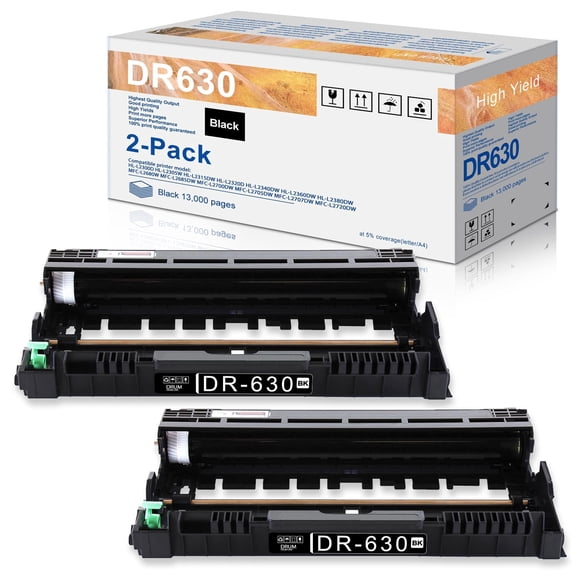 Compatible Drum Unit Replacement for Brother DR630 DR-630 for HL-L2300D HL-L2320D HL-L2380DW HL-L2340DW HL-L2305W HL-L2360DW DCP-L2540DW MFC-L2740DW MFC-L2720DW MFC-L2700DW Printers (2 Pack)