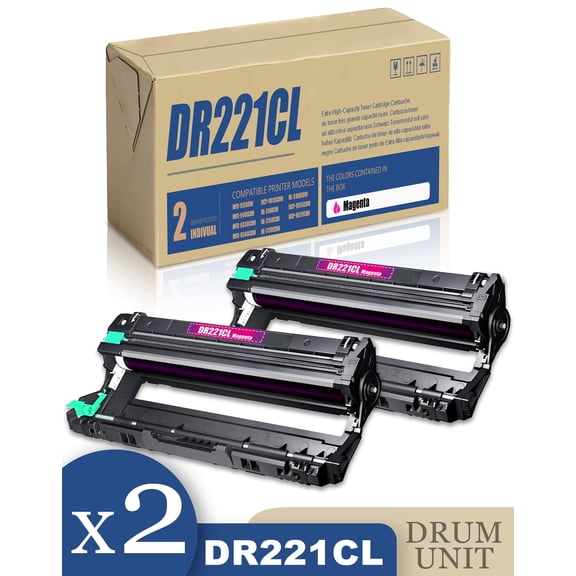 Compatible Drum Unit Replacement for Brother DR221CL DR-221 DR221 DR-221CL Imaging for HL-3150CDN HL-3170CDW HL-3180CDW Printer (2-Pack, Magenta)