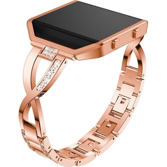 Compatible with Fitbit Blaze Watch Bands with Frame for Women Men, Fitbit Blaze Feminine Metal Replacement Band Straps Wristbands Bracelet Fit for Fitbit Blaze Smartwatch (Rose Gold)