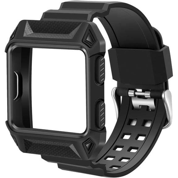 Compatible with Fitbit Ionic Bands, Breathable Shockproof TPU Protective Frame Case with Strap Band for Fitbit Ionic Smart Fitness Watch Accessory - Black