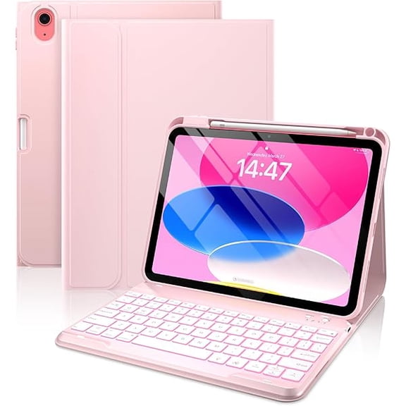 Compatible Folio iPad 11th/10th Gen Keyboard Case (11" A16 2025 & 10.9" 2022) Magnetic Wireless Detachable Keyboard, 7-Color Backlight, Thin & Light, Pencil Holder Light Pink