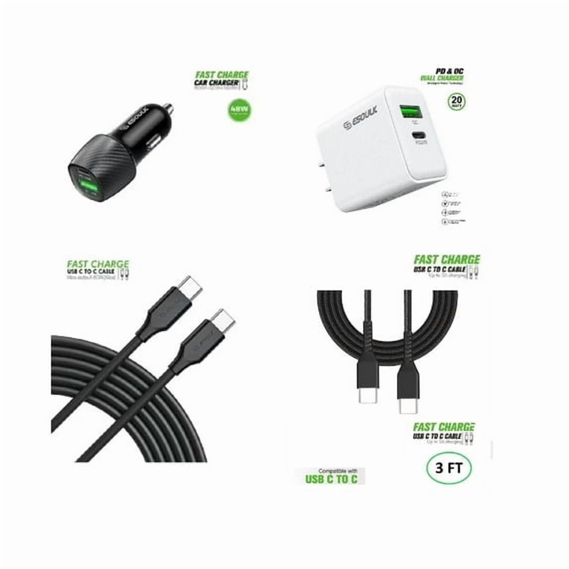 Compatible For Apple iPhone 17e 48W Car Charger Plus 20W Wall Charger with 2X C to C USB Cable Combo