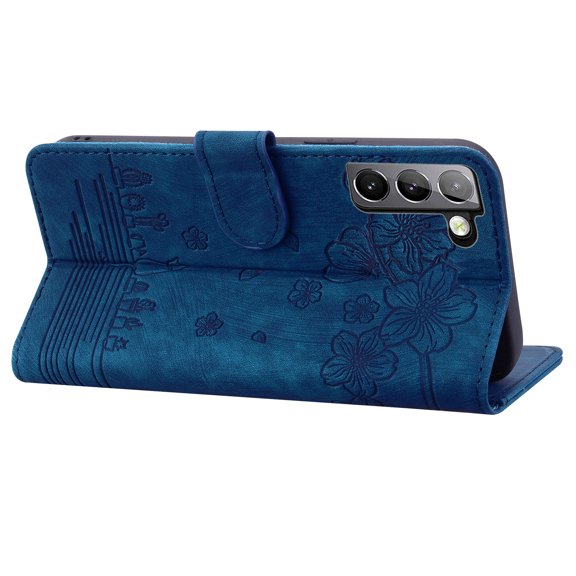 Compatible For Samsung Galaxy S22 Plus Flip Wallet with Wrist Strap Case,Luxury Cute Pattern Embossed PU Leather and Shockproof Flexible Stand Cover.For Samsung Galaxy S22 Plus,Blue