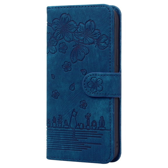 Compatible For iPhone 13 Pro Card Flip Wallet Stand Case PU Leather with Wrist Strap, Luxury Cute Pattern Embossed 360 Protection Shockproof Cover.For iPhone 13 Pro,Blue