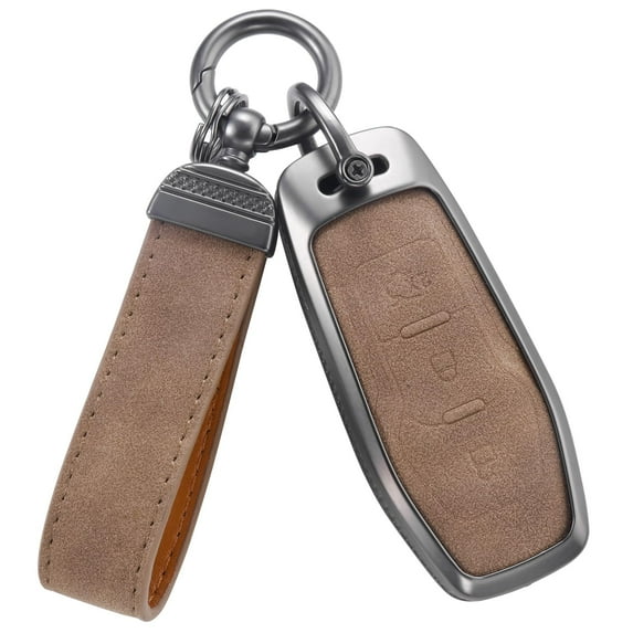 Compatible with Ford Key Fob Cover with Keychain Leather Key Case Protector Ford or Lincoln 4/5-Button Intelligent Access Key (Fusion Mustang Explorer MKZ MKX, etc)