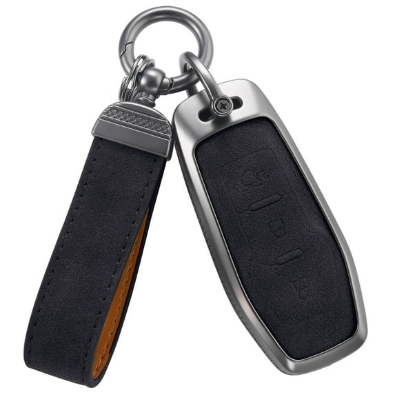 Compatible with Ford Key Fob Cover with Keychain Leather Key Case Protector Ford or Lincoln 4/5-Button Intelligent Access Key (Fusion Mustang Explorer MKZ MKX, etc)