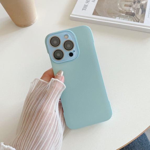 Compatible with Frameless Phone Case for iPhone 12 Pro , With lens film,Ultra-Thin Lightweight Durable Frameless PU Leather Hard PC Shock Absorption Bumper Phone Case Cover,Mint