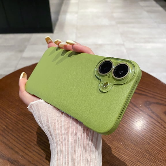 Compatible with Frameless Phone Case for iPhone 16 , With lens film,Ultra-Thin Lightweight Durable Frameless PU Leather Hard PC Shock Absorption Bumper Phone Case Cover,Green