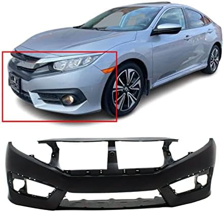 FitParts Front Bumper Cover For Honda Accord 2016-2017 - Primed Ready For Paint With Fog Light Holes