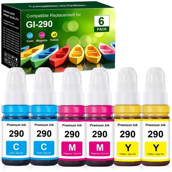 Compatible GI-290 Ink Bottles Replacement for GI290 Ink Refill Bottles with G3200 G4210 G1000 G1100 G1200 G1310 G1400 G1800 G1810 G1900 G2000 G2100 G2200 (6 PACK)