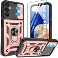 thumbnail image 1 of Compatible with Galaxy A14 5G Phone Case,Samsung A14 5G Case with HD Screen Protector with Slide Camera Cover, 360°Rotation Ring Kickstand [Military Grade] Case for Galaxy A14 5G, Rose Gold, 1 of 14