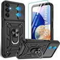 thumbnail image 1 of Compatible with Galaxy A14 5G Phone Case,Samsung A14 5G Case with HD Screen Protector with Slide Camera Cover, 360°Rotation Ring Kickstand [Military Grade] Case for Galaxy A14 5G,Black, 1 of 14