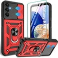 thumbnail image 1 of Compatible with Galaxy A14 5G Phone Case,Samsung A14 5G Case with HD Screen Protector with Slide Camera Cover, 360°Rotation Ring Kickstand [Military Grade] Case for Galaxy A14 5G,Red, 1 of 14
