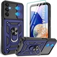 thumbnail image 1 of Compatible with Galaxy A14 5G Phone Case,Samsung A14 5G Case with HD Screen Protector with Slide Camera Cover, 360°Rotation Ring Kickstand [Military Grade] Case for Galaxy A14 5G,Blue, 1 of 7