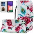 thumbnail image 1 of Compatible with Galaxy A22 5G Case 6.6 inch, Allytech Premium PU Leather Hand Strap Card Slots Soft TPU Shockproof Fold Stand Magnetic Snap Case for Samsung Galaxy A22 5G(NOT for 4G), Peacock Flower, 1 of 2