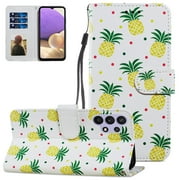 Compatible with Galaxy A32 5G Case 6.5 inch, Allytech Premium PU Leather Hand Strap Card Slots Soft TPU Shockproof Fold Stand Magnetic Snap Case for Samsung Galaxy A32 5G(NOT for 4G), Cute Pineapple