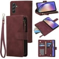 thumbnail image 1 of Compatible with Galaxy A54 5G Wallet Case, Premium PU Leather Zipper Folio RFID Blocking with Card Slot Wrist Strap Magnetic Closure Kickstand Protective Phone Case for A54 (Wine Red), 1 of 6