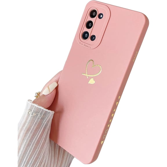 Compatible with Galaxy Note 20 Case Cute Plated Love Heart Full Camera Lens Protection Shockproof Bumper TPU Silicone Protective Cover Phone Cases for Samsung Galaxy Note 20 5G 6.7"-Pink