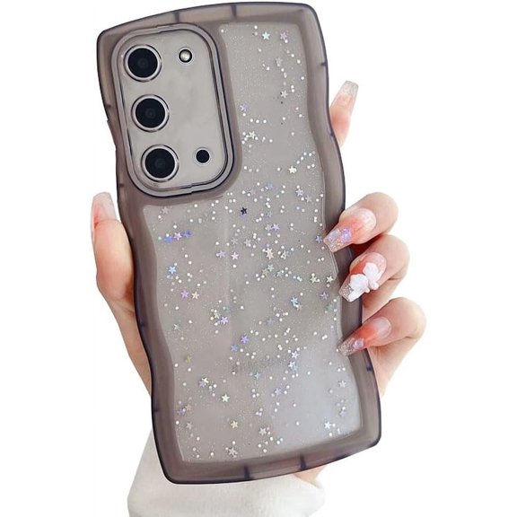 Compatible with Galaxy Note 20 Case for Women Girls Glitter Camera Lens Protector Cute Curly Wave Frame Shockproof Protective Cover Phone Case for Samsung Galaxy Note 20(CLEAR)