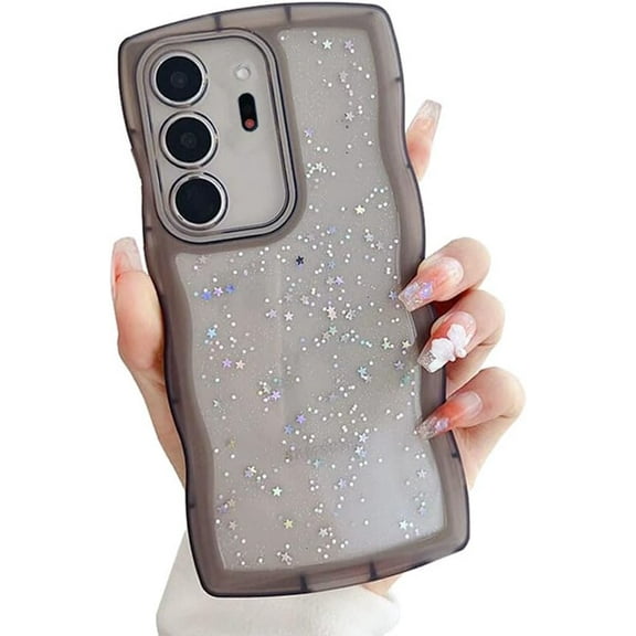 Compatible with Galaxy Note 20 Ultra Case for Women Girls Glitter Camera Lens Protector Cute Curly Wave Frame Shockproof Protective Cover Phone Case for Samsung Galaxy Note 20 Ultra(BLACK)