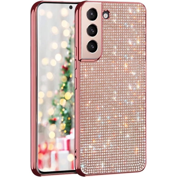 Compatible with Galaxy S22 Diamond Case Cute Bling Glitter Rhinestone Crystal Shiny Sparkle Protective Electroplate Plating Bumper Luxury Fashion Protection Cover for Women Grils