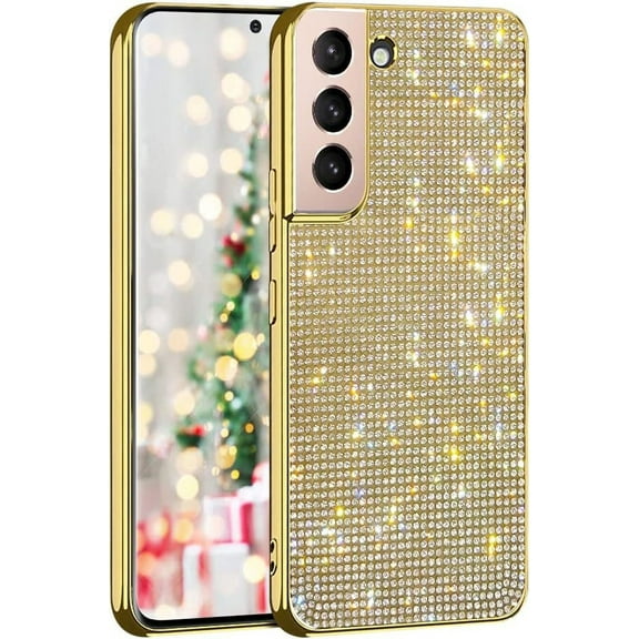 Compatible with Galaxy S22 Diamond Case Cute Bling Glitter Rhinestone Crystal Shiny Sparkle Protective Electroplate Plating Bumper Luxury Fashion Protection Cover for Women Grils