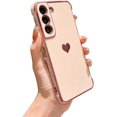 thumbnail image 1 of Compatible with Galaxy S22+Plus Case Camera Lens Protection Luxury Plated Love Heart Cute Side Small Pattern Slim Airbag Shockproof Cover Phone Cases for Samsung Galaxy S22 Plus 5G 6.7"-Pink, 1 of 15