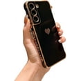 thumbnail image 1 of Compatible with Galaxy S22+Plus Case Camera Lens Protection Luxury Plated Love Heart Cute Side Small Pattern Slim Airbag Shockproof Cover Phone Cases for Samsung Galaxy S22 Plus 5G 6.7"-Black, 1 of 9
