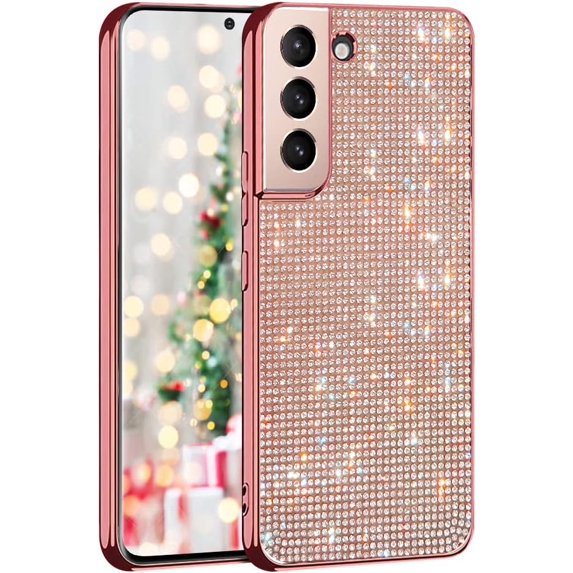 Compatible with Galaxy S22 Plus Diamond Case Cute Bling Glitter Rhinestone Crystal Shiny Sparkle Protective Electroplate Plating Bumper Luxury Fashion Protection Cover for Women Grils