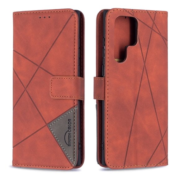 Compatible with Galaxy S22 Ultra Case with Card Holder Slots, Allytech PU Leather Scratch Free Flip Kickstand Magnetic Snap Credit Card Slots Wallet Case for Samsung S22 Ultra 6.8" 5G 2022, Brown