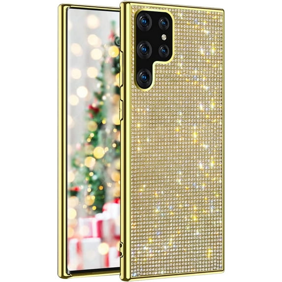 Compatible with Galaxy S22 Ultra Diamond Case Cute Bling Glitter Rhinestone Crystal Shiny Sparkle Protective Electroplate Plating Bumper Luxury Fashion Protection Cover for Women Grils