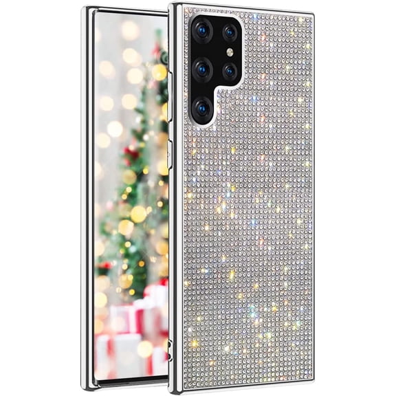 Compatible with Galaxy S22 Ultra Diamond Case Cute Bling Glitter Rhinestone Crystal Shiny Sparkle Protective Electroplate Plating Bumper Luxury Fashion Protection Cover for Women Grils
