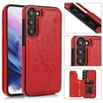 thumbnail image 1 of Compatible with Galaxy S23 Case Wallet with Card Holder,Embossed Butterfly Pattern PU Leather Double Magnetic Buttons Flip Shockproof Protective Cover for Samsung Galaxy S23, Red, 1 of 9