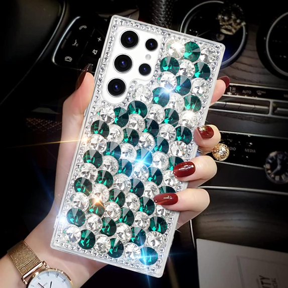 Compatible with Galaxy S23 Plus Bling Diamond Case for Women Girls Girly Glitter Shiny 3D Crystal Rhinestone Case Fashion Luxury Double Color Sparkly Gemstone Soft TPU Cover