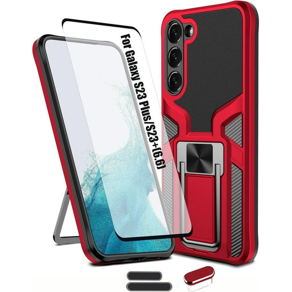 Compatible Galaxy S23 Plus/S23+, Anti-fall Heavy Duty Military Grade Shockproof Kickstand Case Double Protection (TPU+PC) Solid and Durable Magnetic Car Phone Case, Suitable for 6.6 Inch-Red