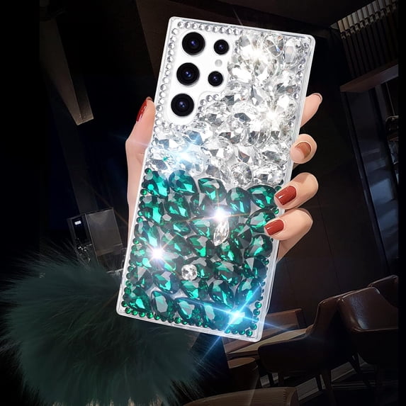 Compatible with Galaxy S23 Ultra Bling Case Luxury 3D Sparkle Diamond Crystal Rhinestones for Women Girls Glitter Case with Cute Furry Plush Ball Pendant Soft TPU Bumper Shiny Gemstone Cover