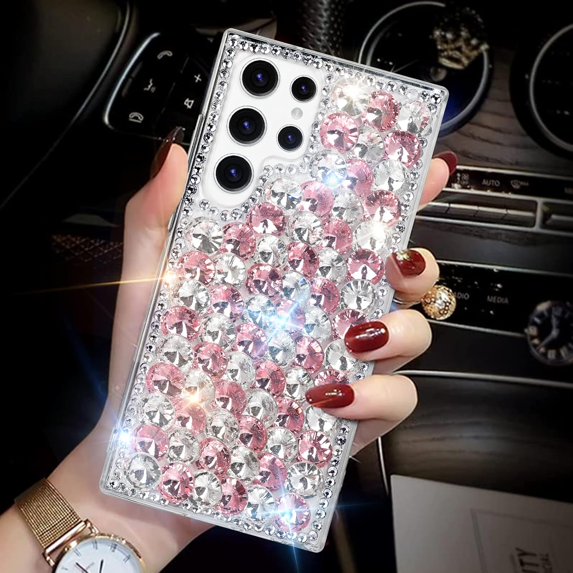Compatible with Galaxy S23 Ultra Bling Diamond Case for Women Girls Girly Glitter Shiny 3D Crystal Rhinestone Case Fashion Luxury Double Color Sparkly Gemstone Soft TPU Cover