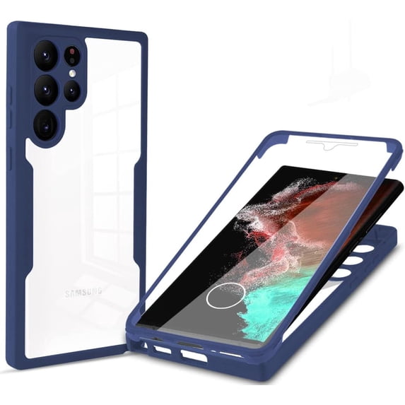 Compatible with Galaxy S23 Ultra Case with Built-in Screen Protector & Camera Lens Protector Anti-Scratch 360 Degree Slim Stylish Full Rugged Phone Cover Blue