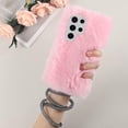 thumbnail image 1 of Compatible with Galaxy S23 Ultra Case Cute Plush Furry Case with Glitter Lanyard Strap Bling Diamond Camera Lens Protector Soft Winter Warm Plush Fluffy Fur Cover for Women and Girls, Pink, 1 of 10