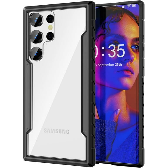 Compatible with Galaxy S23 Ultra Case, Heavy Duty Shockproof Military Drop Protection Slim Cases Phone Covers Clear for Samsung Galaxy S23 Ultra 5G 6.8 inches - Black